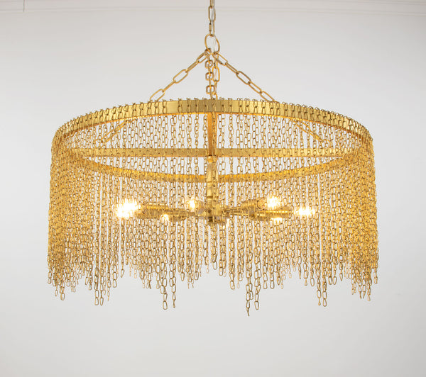 Zeugma Hd141 Elegant Large Chandelier - Stunning Iron Frame, 8 Bulb Capacity, Adjustable Chain Length For Style Soft Gold Leaf Iron,Metal Frame Hd141 Gold