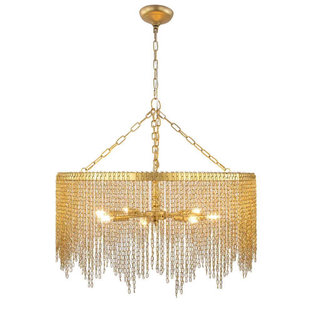 Zeugma Hd141 Elegant Large Chandelier - Stunning Iron Frame, 8 Bulb Capacity, Adjustable Chain Length For Style Soft Gold Leaf Iron,Metal Frame Hd141 Gold