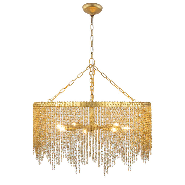 Zeugma Hd141 Elegant Large Chandelier - Stunning Iron Frame, 8 Bulb Capacity, Adjustable Chain Length For Style Soft Gold Leaf Iron,Metal Frame Hd141 Gold
