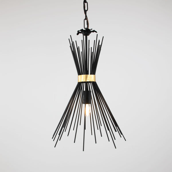 Zeugma Hd144 Elegant Black And Gold Pendant Light - Modern Iron Ceiling Fixture For Stylish Interiors Black Finish With Gold Leaf Accent Iron,Metal Frame Hd144 Black