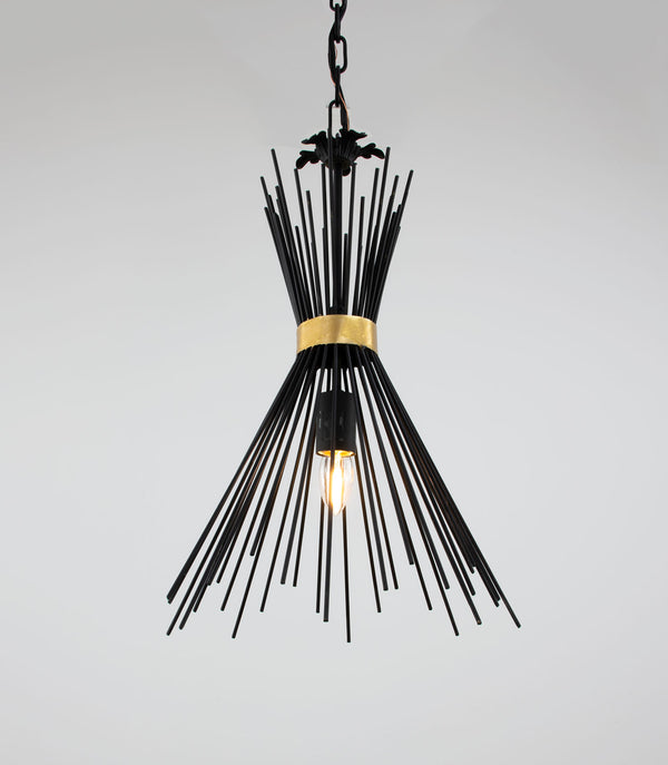 Zeugma Hd144 Elegant Black And Gold Pendant Light - Modern Iron Ceiling Fixture For Stylish Interiors Black Finish With Gold Leaf Accent Iron,Metal Frame Hd144 Black