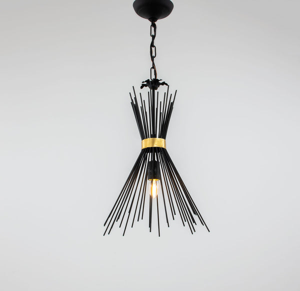 Zeugma Hd144 Elegant Black And Gold Pendant Light - Modern Iron Ceiling Fixture For Stylish Interiors Black Finish With Gold Leaf Accent Iron,Metal Frame Hd144 Black