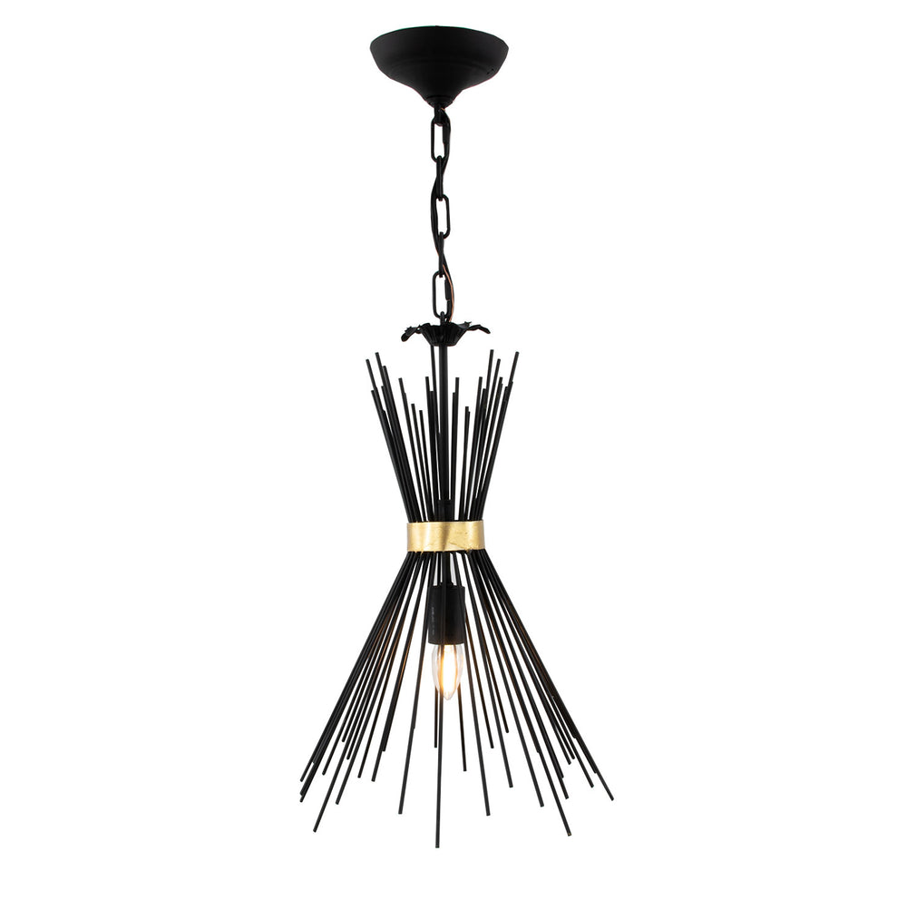Zeugma Hd144 Elegant Black And Gold Pendant Light - Modern Iron Ceiling Fixture For Stylish Interiors Black Finish With Gold Leaf Accent Iron,Metal Frame Hd144 Black