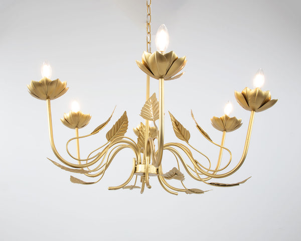 Zeugma Hd147 Luxurious Gold Leaf Chandelier - Large 6-bulb Iron Lighting Fixture With Adjustable Chain Soft Gold Leaf Iron,Metal Frame Hd147 Gold