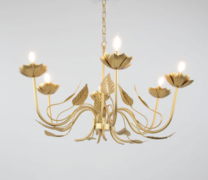 Zeugma Hd147 Luxurious Gold Leaf Chandelier - Large 6-bulb Iron Lighting Fixture With Adjustable Chain Soft Gold Leaf Iron,Metal Frame Hd147 Gold