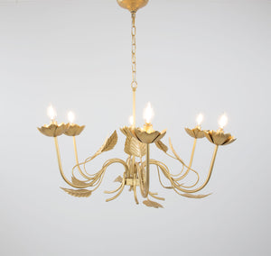 Zeugma Hd147 Luxurious Gold Leaf Chandelier - Large 6-bulb Iron Lighting Fixture With Adjustable Chain Soft Gold Leaf Iron,Metal Frame Hd147 Gold