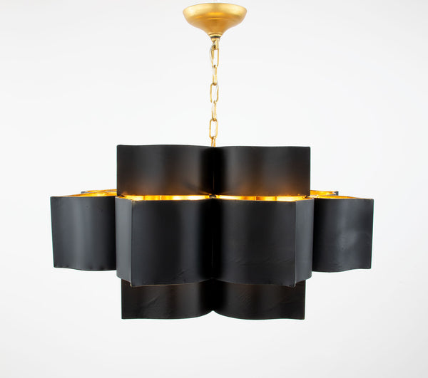 Zeugma Hd151 Stunning Large Iron Pendant Lantern - Elegant 8-bulb Ceiling Light For Luxurious Spaces Black With Gold Leaf Iron,Metal Frame Hd151 Black And Gold