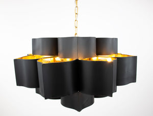 Zeugma Hd151 Stunning Large Iron Pendant Lantern - Elegant 8-bulb Ceiling Light For Luxurious Spaces Black With Gold Leaf Iron,Metal Frame Hd151 Black And Gold