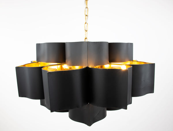 Zeugma Hd151 Stunning Large Iron Pendant Lantern - Elegant 8-bulb Ceiling Light For Luxurious Spaces Black With Gold Leaf Iron,Metal Frame Hd151 Black And Gold