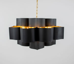 Zeugma Hd151 Stunning Large Iron Pendant Lantern - Elegant 8-bulb Ceiling Light For Luxurious Spaces Black With Gold Leaf Iron,Metal Frame Hd151 Black And Gold