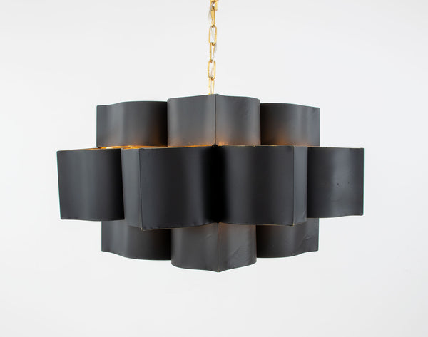 Zeugma Hd151 Stunning Large Iron Pendant Lantern - Elegant 8-bulb Ceiling Light For Luxurious Spaces Black With Gold Leaf Iron,Metal Frame Hd151 Black And Gold