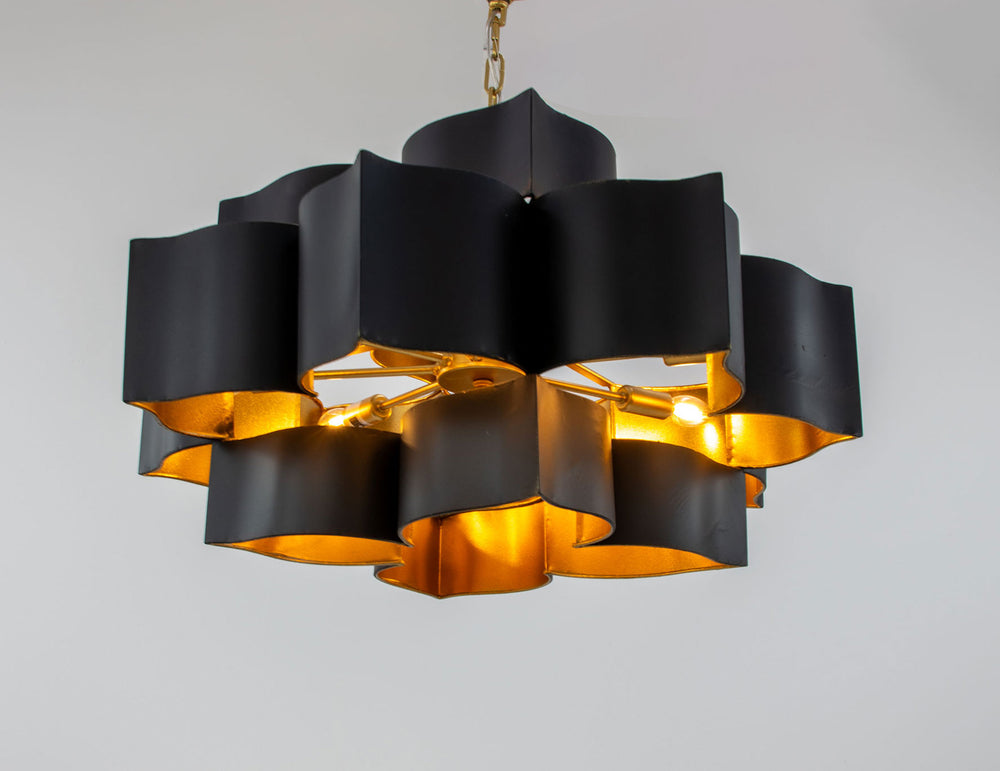 Zeugma Hd151 Stunning Large Iron Pendant Lantern - Elegant 8-bulb Ceiling Light For Luxurious Spaces Black With Gold Leaf Iron,Metal Frame Hd151 Black And Gold