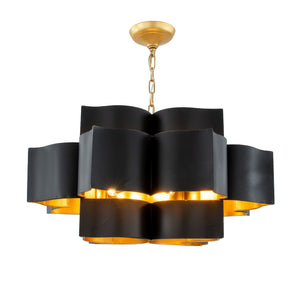 Zeugma Hd151 Stunning Large Iron Pendant Lantern - Elegant 8-bulb Ceiling Light For Luxurious Spaces Black With Gold Leaf Iron,Metal Frame Hd151 Black And Gold