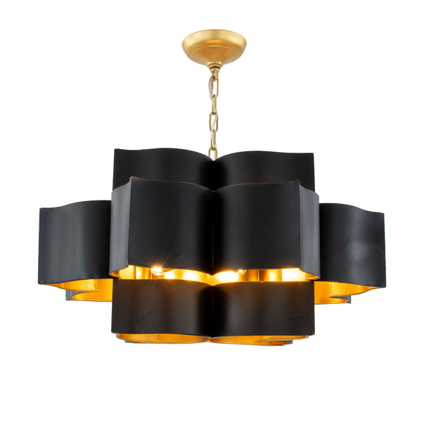 Zeugma Hd151 Stunning Large Iron Pendant Lantern - Elegant 8-bulb Ceiling Light For Luxurious Spaces Black With Gold Leaf Iron,Metal Frame Hd151 Black And Gold