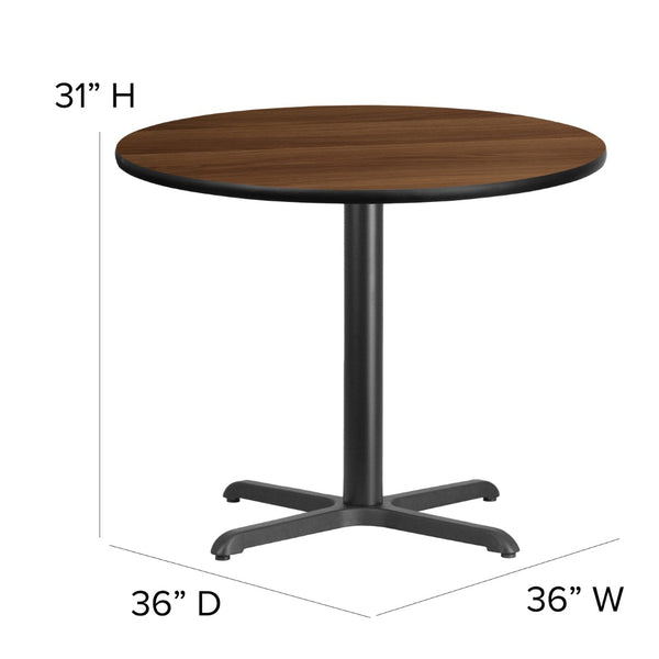 English Elm Carlton Durable Bar-Height Table and Chair Set with X-Base for Commercial and Home Use Comfort Walnut Top/Black Vinyl Seat 36" Round HDBF1004-GG