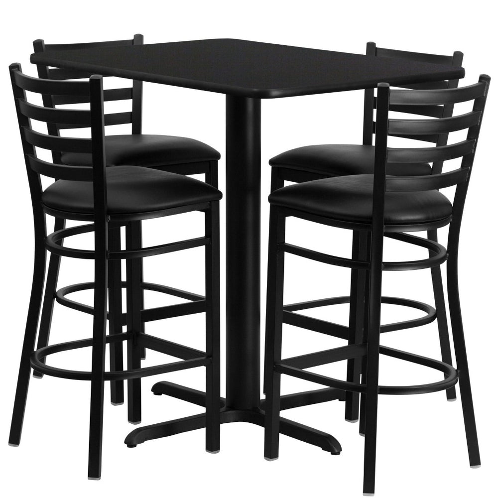 English Elm Carlton Rectangular Bar-Height Table Set with Sturdy Metal Barstools for Dining & Entertaining Spaces Black Top/Black Vinyl Seat 24"W x 42"L HDBF1017-GG