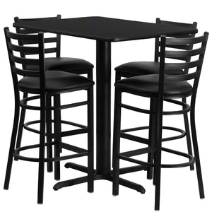 English Elm Carlton Rectangular Bar-Height Table Set with Sturdy Metal Barstools for Dining & Entertaining Spaces Black Top/Black Vinyl Seat 24"W x 42"L HDBF1017-GG