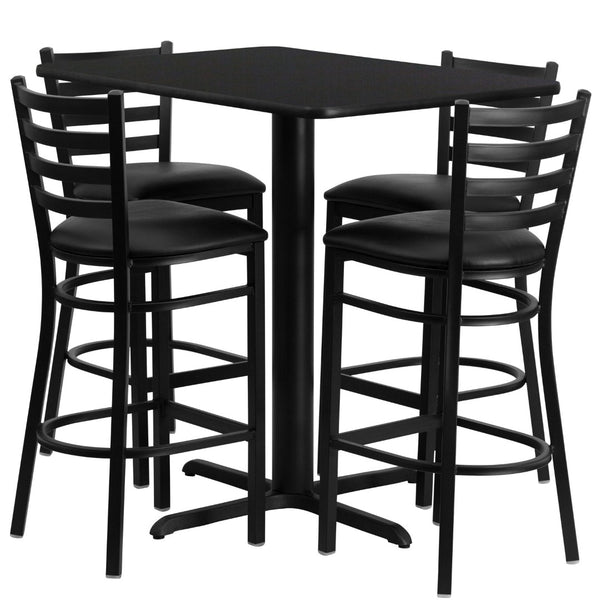 English Elm Carlton Rectangular Bar-Height Table Set with Sturdy Metal Barstools for Dining & Entertaining Spaces Black Top/Black Vinyl Seat 24"W x 42"L HDBF1017-GG