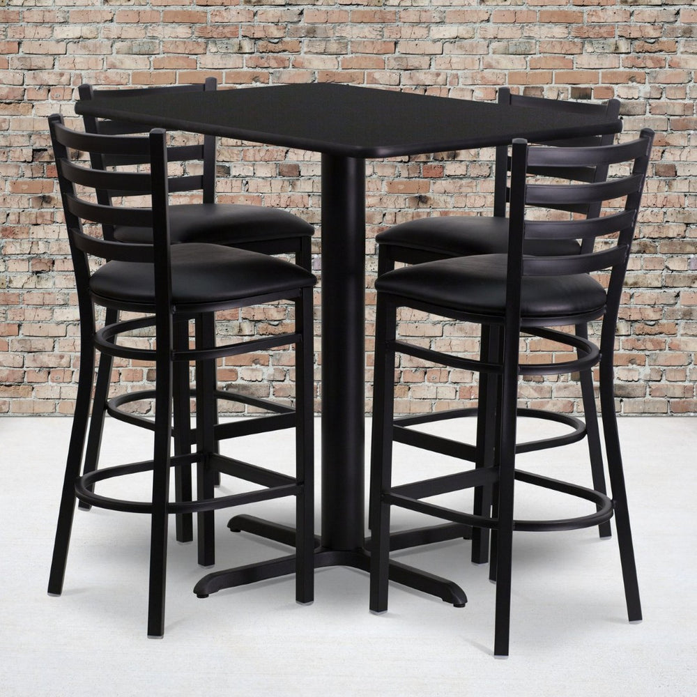 English Elm Carlton Rectangular Bar-Height Table Set with Sturdy Metal Barstools for Dining & Entertaining Spaces Black Top/Black Vinyl Seat 24"W x 42"L HDBF1017-GG