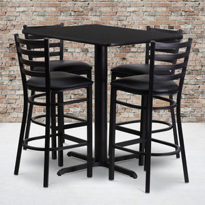 English Elm Carlton Rectangular Bar-Height Table Set with Sturdy Metal Barstools for Dining & Entertaining Spaces Black Top/Black Vinyl Seat 24"W x 42"L HDBF1017-GG