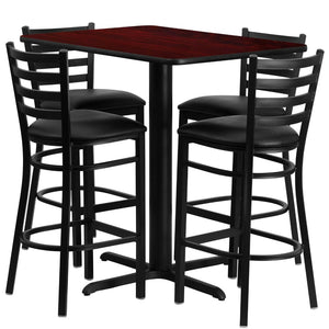 English Elm Carlton Rectangular Bar-Height Table Set with Sturdy Metal Barstools for Dining & Entertaining Spaces Mahogany Top/Black Vinyl Seat 24"W x 42"L HDBF1018-GG