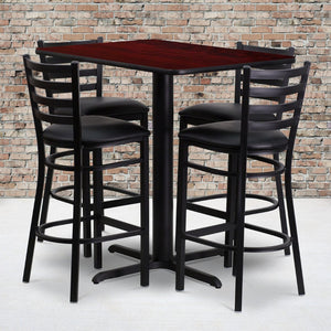 English Elm Carlton Rectangular Bar-Height Table Set with Sturdy Metal Barstools for Dining & Entertaining Spaces Mahogany Top/Black Vinyl Seat 24"W x 42"L HDBF1018-GG
