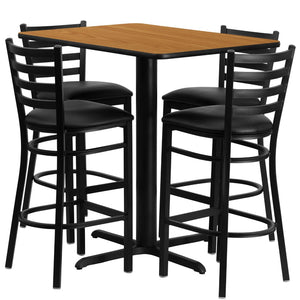 English Elm Carlton Rectangular Bar-Height Table Set with Sturdy Metal Barstools for Dining & Entertaining Spaces Natural Top/Black Vinyl Seat 24"W x 42"L HDBF1019-GG