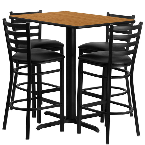 English Elm Carlton Rectangular Bar-Height Table Set with Sturdy Metal Barstools for Dining & Entertaining Spaces Natural Top/Black Vinyl Seat 24"W x 42"L HDBF1019-GG