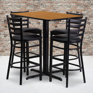 English Elm Carlton Rectangular Bar-Height Table Set with Sturdy Metal Barstools for Dining & Entertaining Spaces Natural Top/Black Vinyl Seat 24"W x 42"L HDBF1019-GG