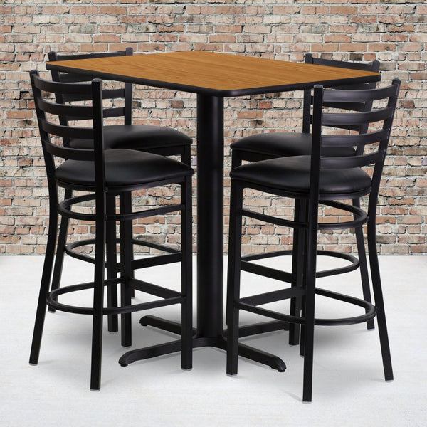 English Elm Carlton Rectangular Bar-Height Table Set with Sturdy Metal Barstools for Dining & Entertaining Spaces Natural Top/Black Vinyl Seat 24"W x 42"L HDBF1019-GG