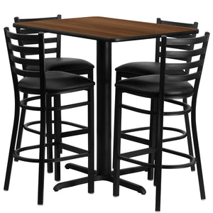 English Elm Carlton Rectangular Bar-Height Table Set with Sturdy Metal Barstools for Dining & Entertaining Spaces Walnut Top/Black Vinyl Seat 24"W x 42"L HDBF1020-GG