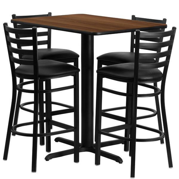 English Elm Carlton Rectangular Bar-Height Table Set with Sturdy Metal Barstools for Dining & Entertaining Spaces Walnut Top/Black Vinyl Seat 24"W x 42"L HDBF1020-GG