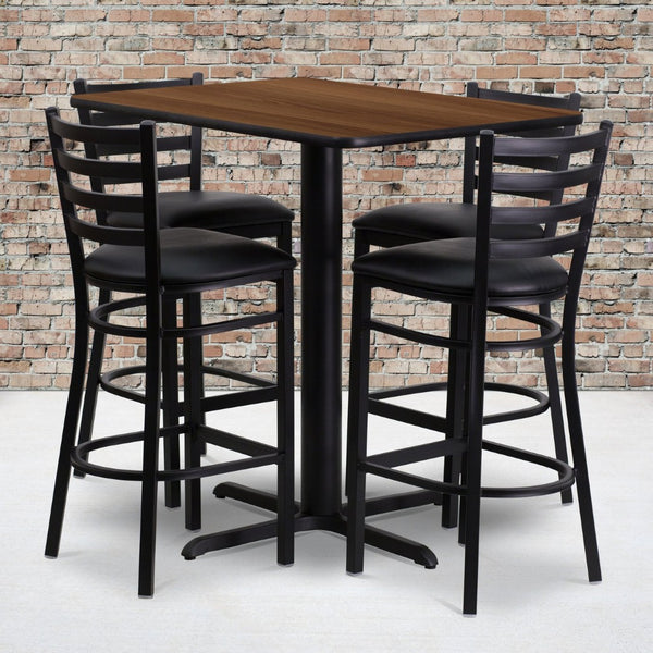 English Elm Carlton Rectangular Bar-Height Table Set with Sturdy Metal Barstools for Dining & Entertaining Spaces Walnut Top/Black Vinyl Seat 24"W x 42"L HDBF1020-GG