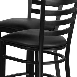 English Elm Carlton Commercial-Grade Bar Table Set with X-Base and 4 Metal Barstools for Home or Business Black Top/Black Vinyl Seat 30" Round HDBF1021-GG