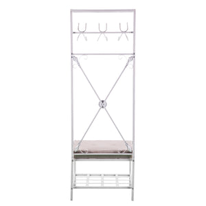Safavieh Dovanti Rustic Hall Tree With Padded Bench Scrollwork Iron Frame And Mudroom Storage HE3193