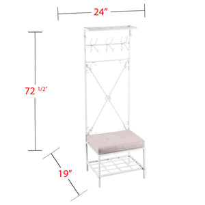 Safavieh Dovanti Rustic Hall Tree With Padded Bench Scrollwork Iron Frame And Mudroom Storage HE3193