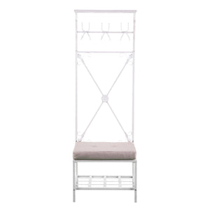 Safavieh Dovanti Rustic Hall Tree With Padded Bench Scrollwork Iron Frame And Mudroom Storage HE3193