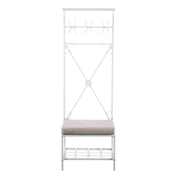 Safavieh Dovanti Rustic Hall Tree With Padded Bench Scrollwork Iron Frame And Mudroom Storage HE3193