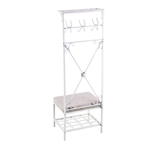 Safavieh Dovanti Rustic Hall Tree With Padded Bench Scrollwork Iron Frame And Mudroom Storage HE3193