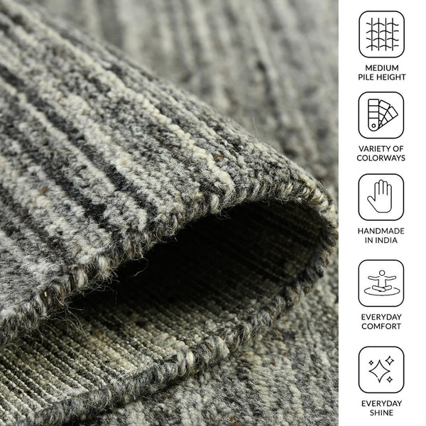 Amer Rugs Heaven Contemporary Hand-woven Area Rug In Luxurious New Zealand Wool For Timeless Home Elegance Dark Gray Wool, Cotton Hea60203