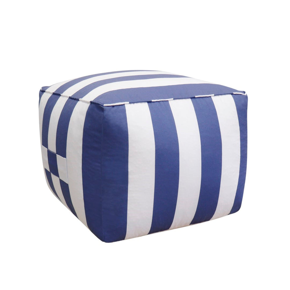 Pasargad Galaxy Collection Striped Pouf In White/Blue – Stylish, Durable Seating For Any Space White Polyester Ptpf-425