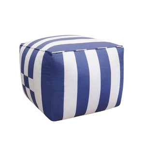 Pasargad Galaxy Collection Striped Pouf In White/Blue – Stylish, Durable Seating For Any Space White Polyester Ptpf-425