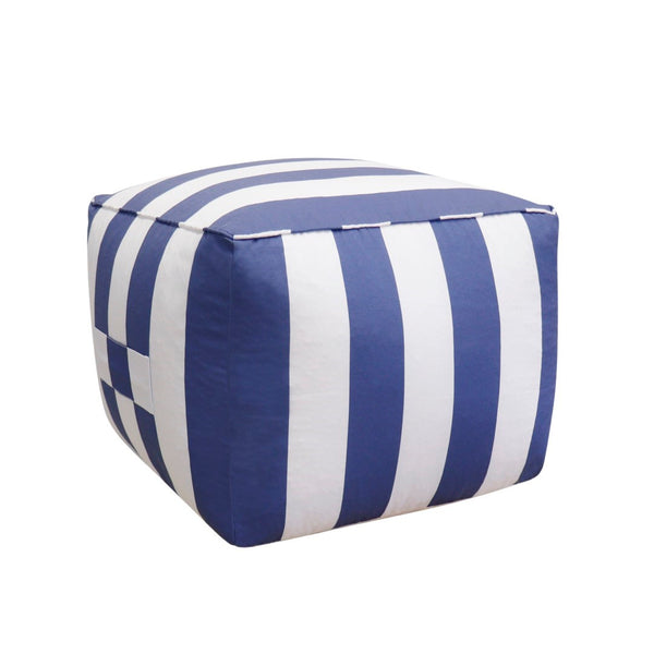 Pasargad Galaxy Collection Striped Pouf In White/Blue – Stylish, Durable Seating For Any Space White Polyester Ptpf-425