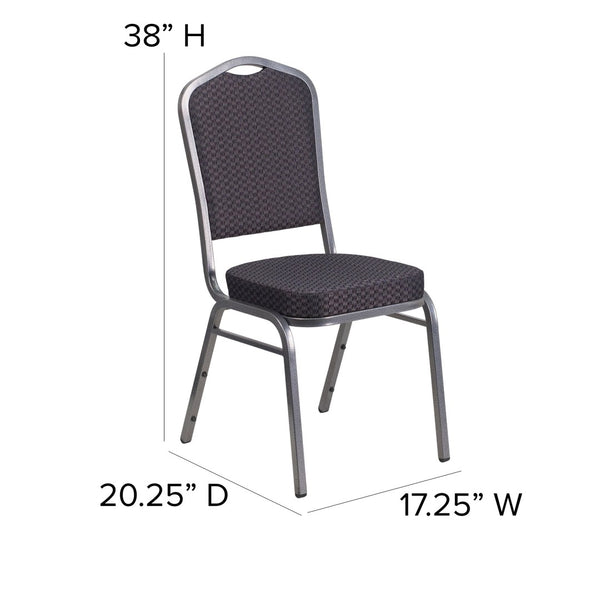 English Elm HERCULES Crown Back Banquet Chair - Elegant Navy Upholstered Seat, Sturdy Gold Frame for Events Black Patterned Fabric/Silver Vein Frame HF-C01-SV-E26-BK-GG