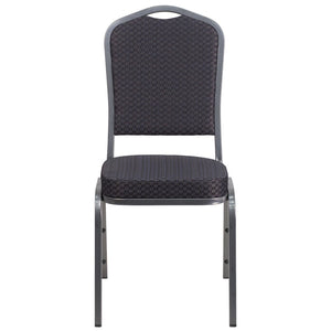 English Elm HERCULES Crown Back Banquet Chair - Elegant Navy Upholstered Seat, Sturdy Gold Frame for Events Black Patterned Fabric/Silver Vein Frame HF-C01-SV-E26-BK-GG