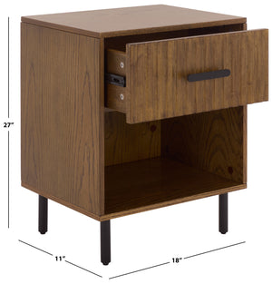 Safavieh Amelin Walnut Veneer Nightstand With Smooth Glide Drawer And Open Shelf For Bedroom WALNUT HF1120