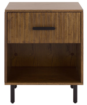 Safavieh Amelin Walnut Veneer Nightstand With Smooth Glide Drawer And Open Shelf For Bedroom WALNUT HF1120