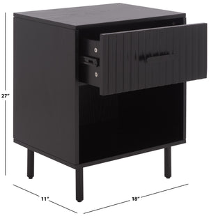 Safavieh Amelin Walnut Veneer Nightstand With Smooth Glide Drawer And Open Shelf For Bedroom BLACK HF1121