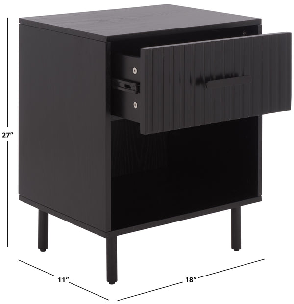 Safavieh Amelin Walnut Veneer Nightstand With Smooth Glide Drawer And Open Shelf For Bedroom BLACK HF1121