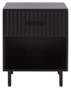 Safavieh Amelin Walnut Veneer Nightstand With Smooth Glide Drawer And Open Shelf For Bedroom BLACK HF1121